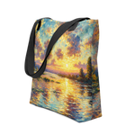 Tote bag with Bahamas sunset clouds design, front view