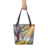 Tote bag with Pecan Grove design, front view