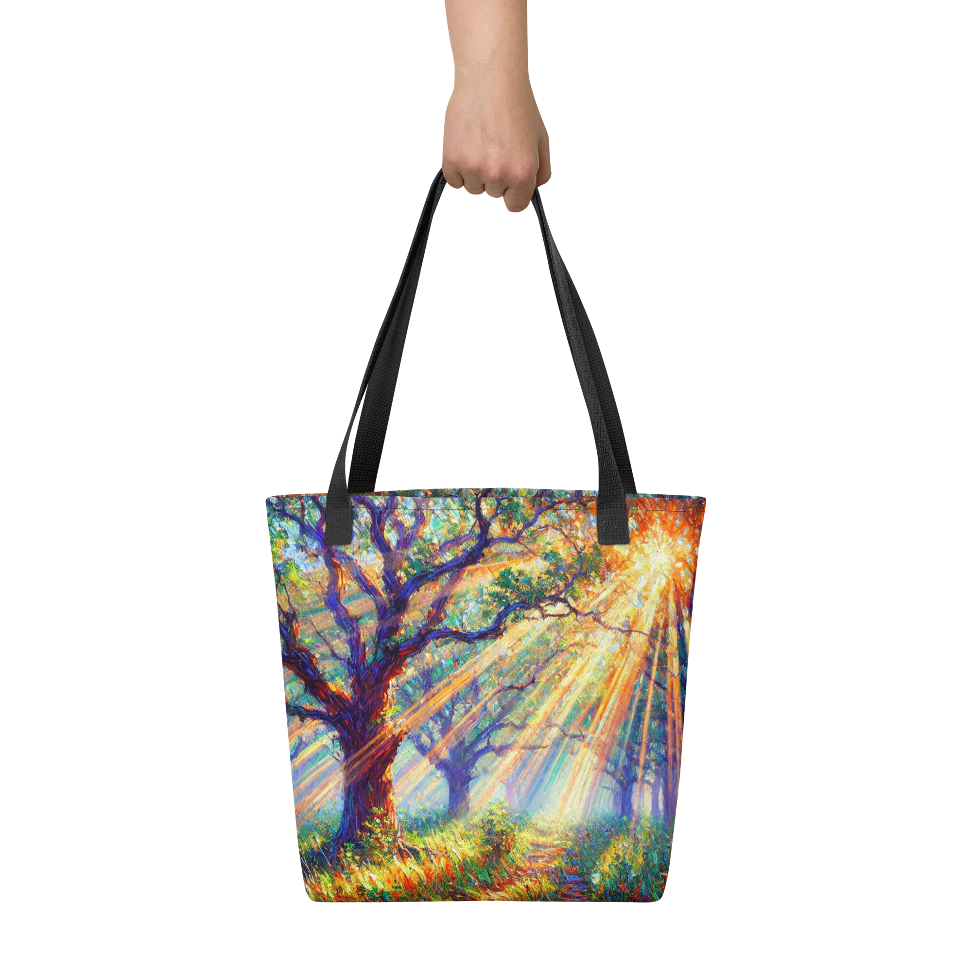 Tote bag with Pecan Grove design, front view