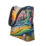 Tote bag with pink solitude surreal design, front view