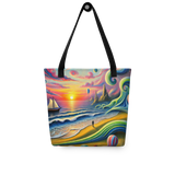 Tote bag with pink solitude surreal design, mockup