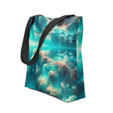 Tote bag with turquoise Bahamian waters design, front view