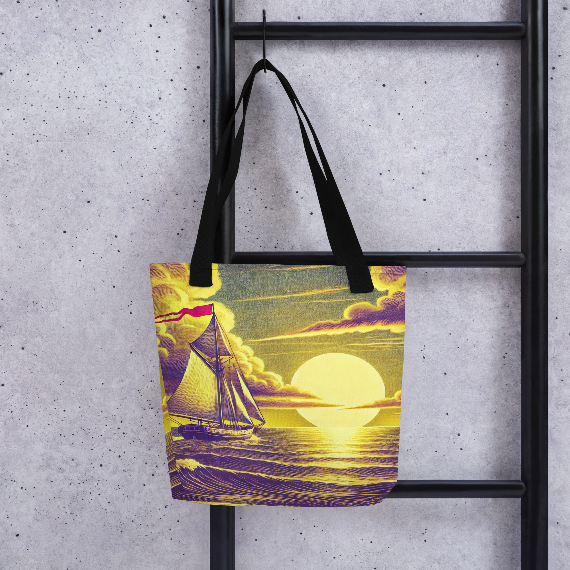 Tote bag with pink pennant illustrative design, mockup