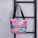 'Pink Beach / Post-Impressionistic' Tote Bag - Ocean-Inspired Style