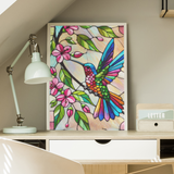 Stained Glass Hummingbird with Flowers - Canvas Wall Art