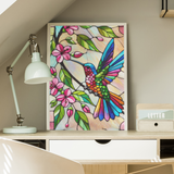'Hummingbird with Flowers / Stained Glass Style' Canvas Wall Art