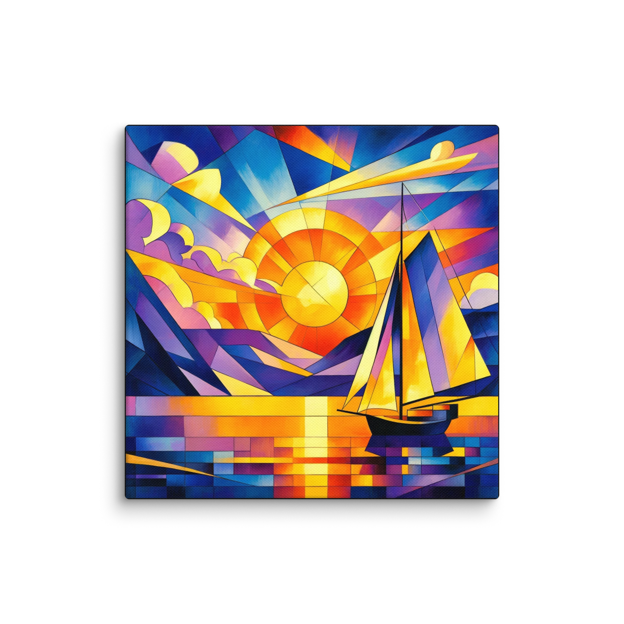 Cubist Sailboat Sunset Canvas Wall Art 12x12 wall view