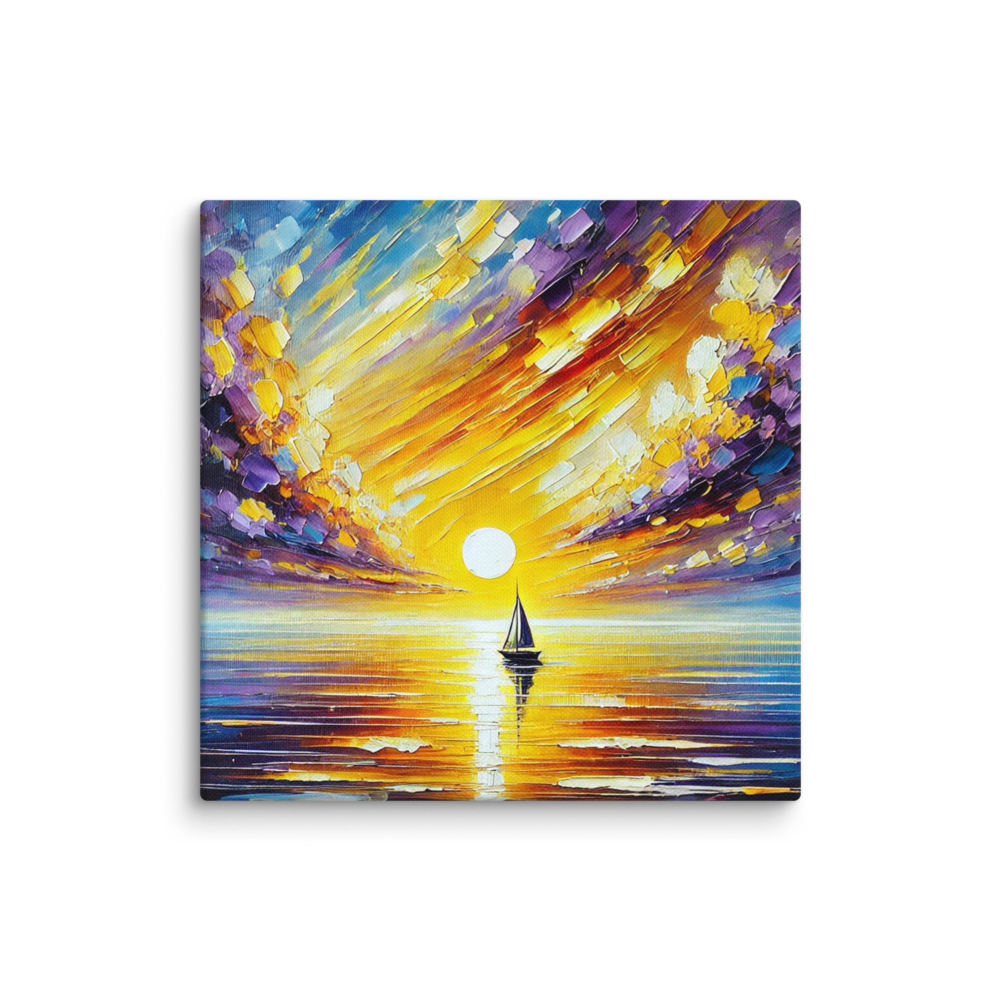 Abstract Sailboat Sunset Canvas Wall Art 12x12 wall view