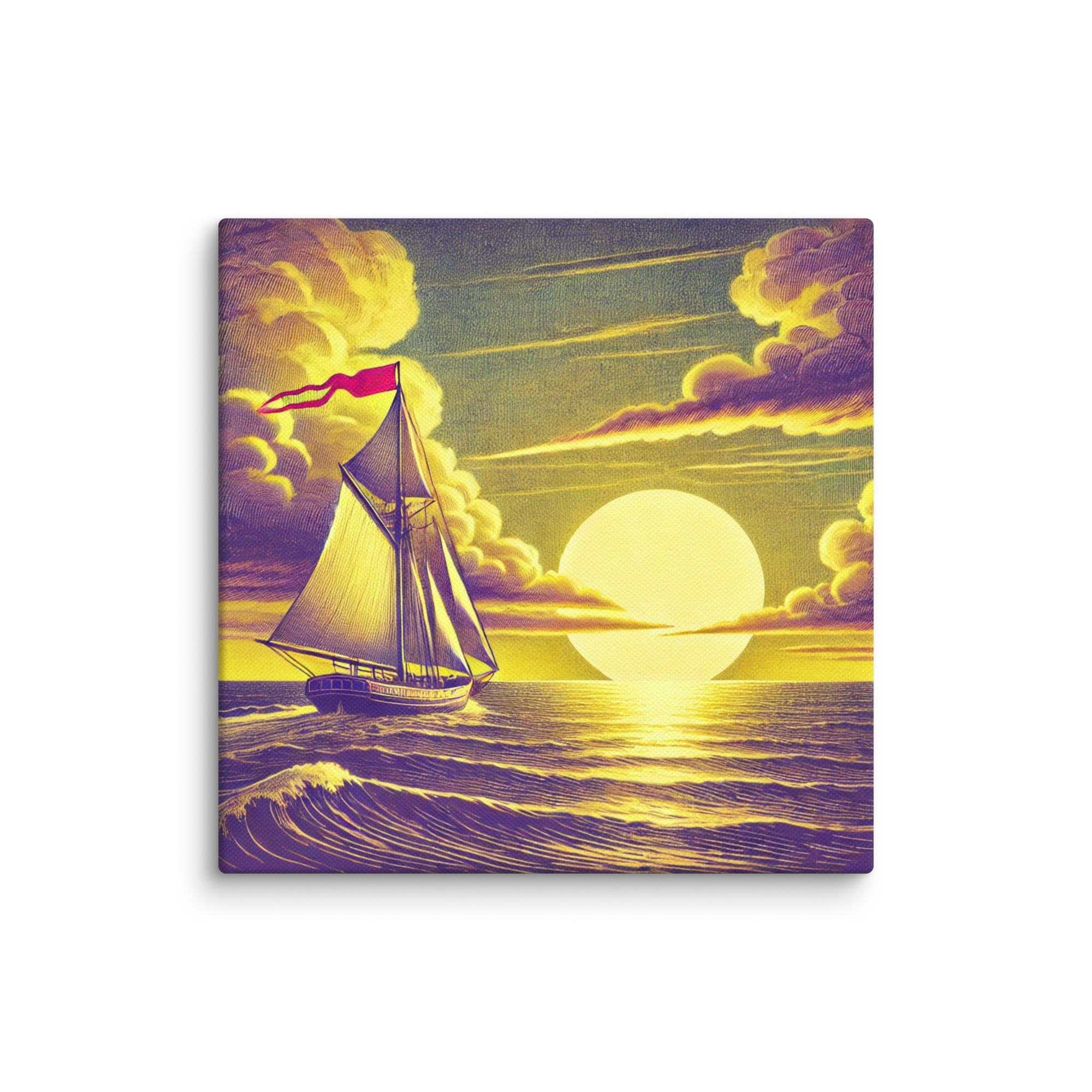 Impressionist Sailboat Sunset Canvas Wall Art 12x12 wall view