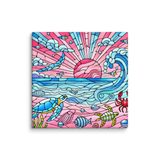 Stained Glass Pink Sand Beach Sea Creatures Canvas Wall Art 12x12 wall view