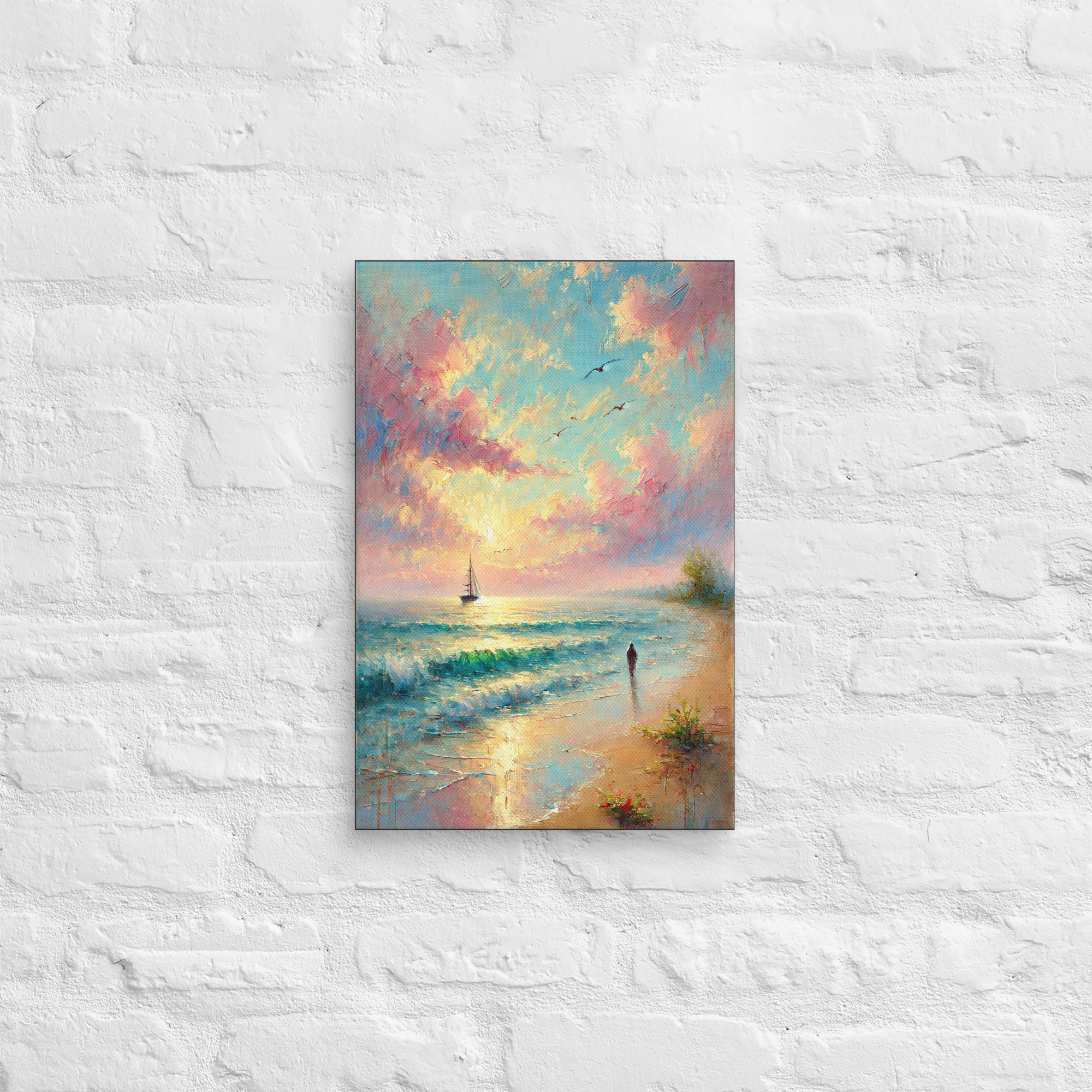 Impressionistic Sailboat Sunset Solitude Canvas Wall Art 12x18 front view