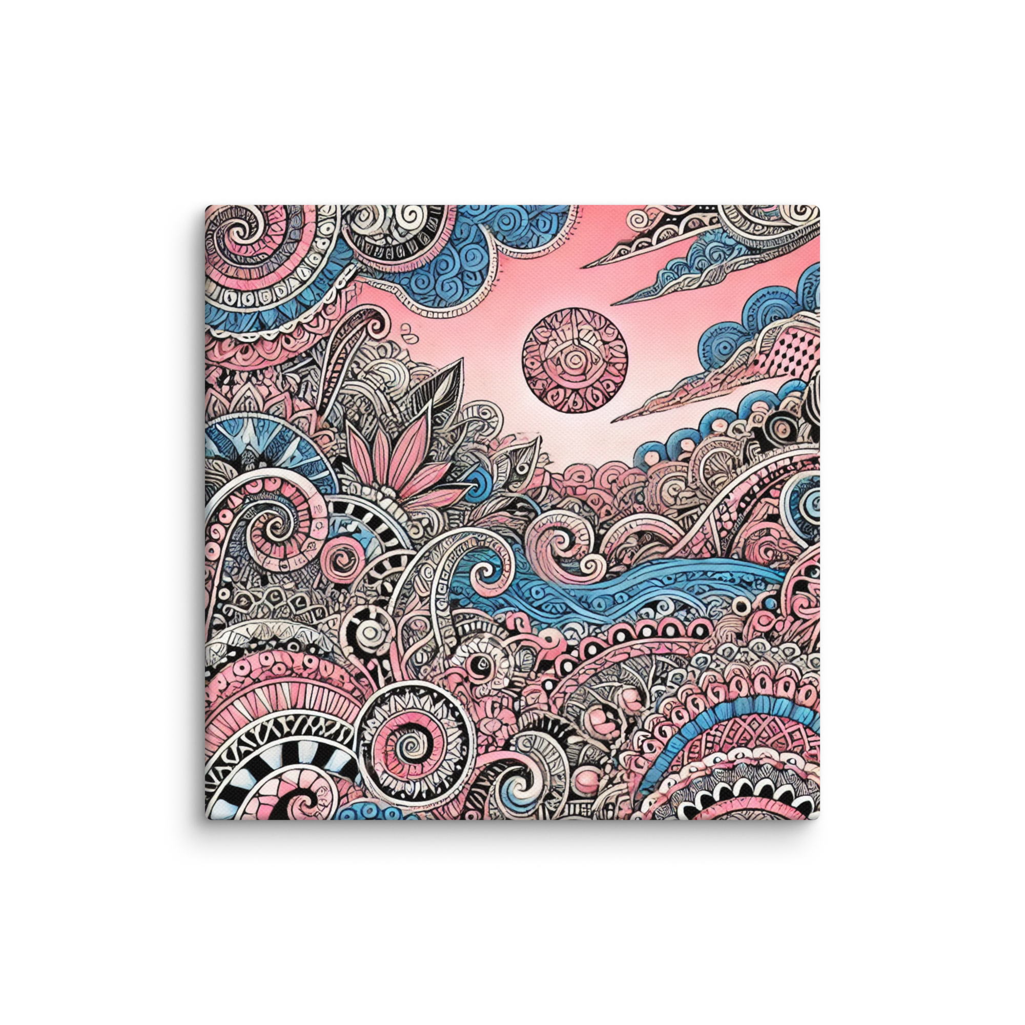 Zentangle Pink Sand Beach Canvas Wall Art 16x16 wall view