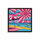 Pop Art Pink Sand Beach Umbrella Canvas Wall Art 16x16 wall view