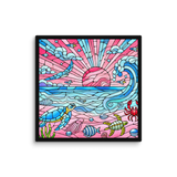 Stained Glass Pink Sand Beach Sea Creatures Canvas Wall Art 16x16 wall view