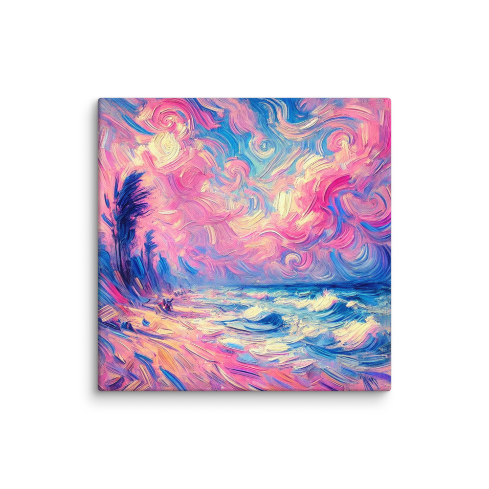 Post Impressionistic Pink Sand Beach Canvas Wall Art 6x6 wall view