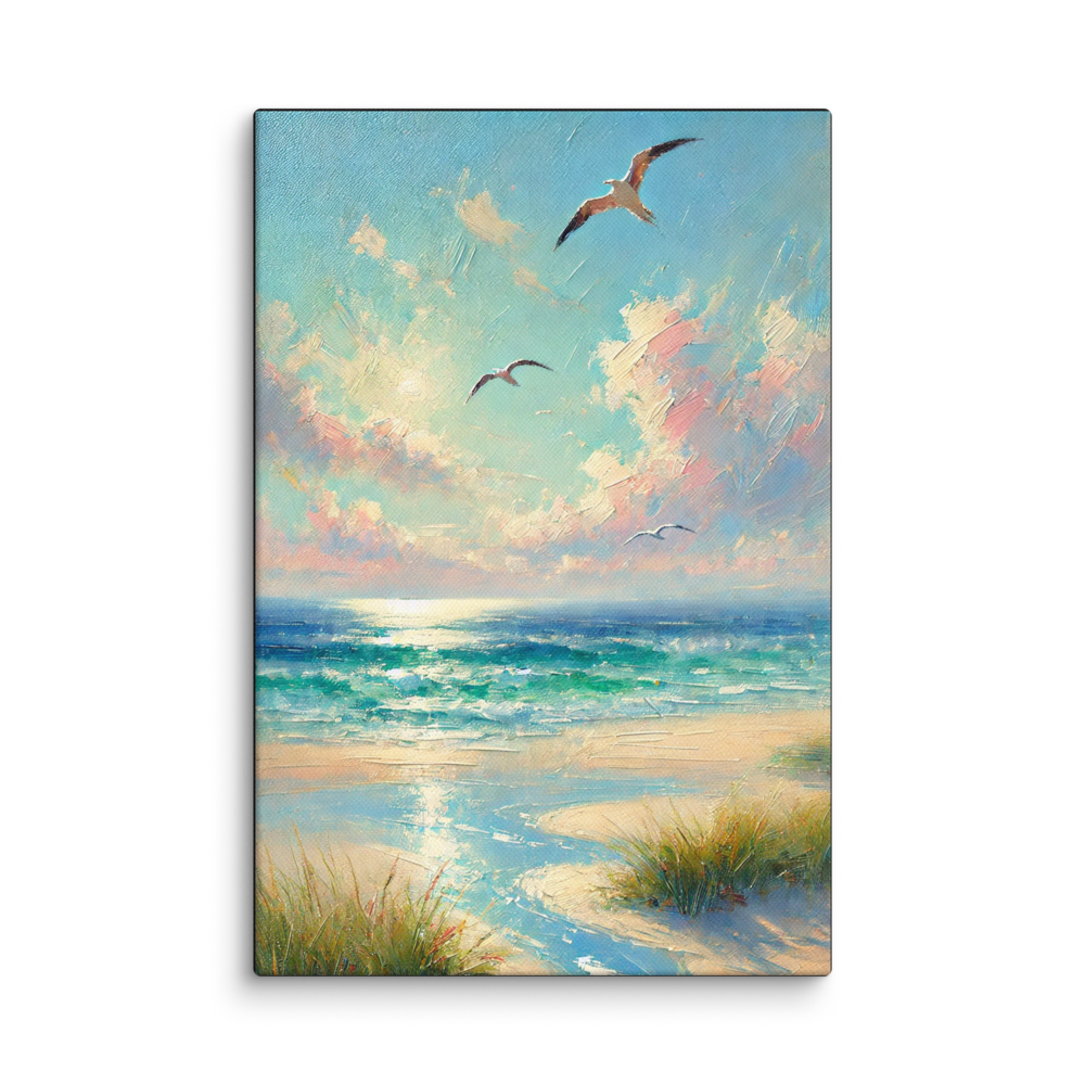 Radio Beach Sea Grass Birds Soft Canvas Wall Art 8x12 wall view