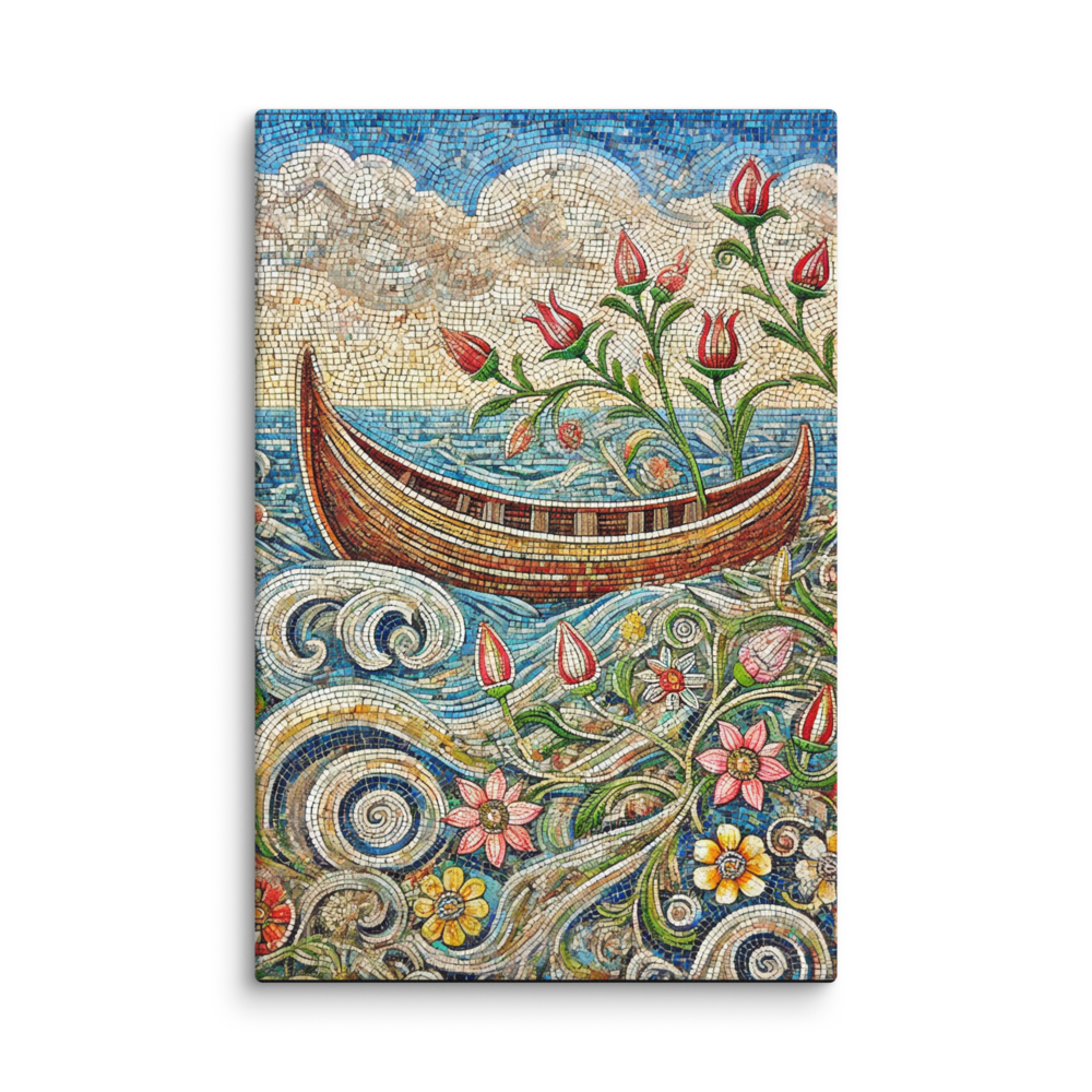 Mosaic Boat Lake Worth Flowers Canvas Wall Art 8x12 wall view