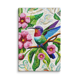 Mosaic Hummingbird Flowers Canvas Wall Art 8x12 wall view