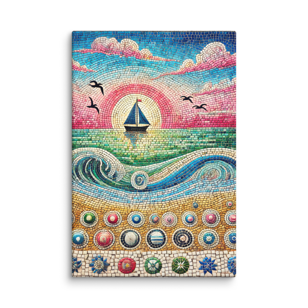 Mosaic Sailboat Sunset Solitude Canvas Wall Art 8x12 wall view