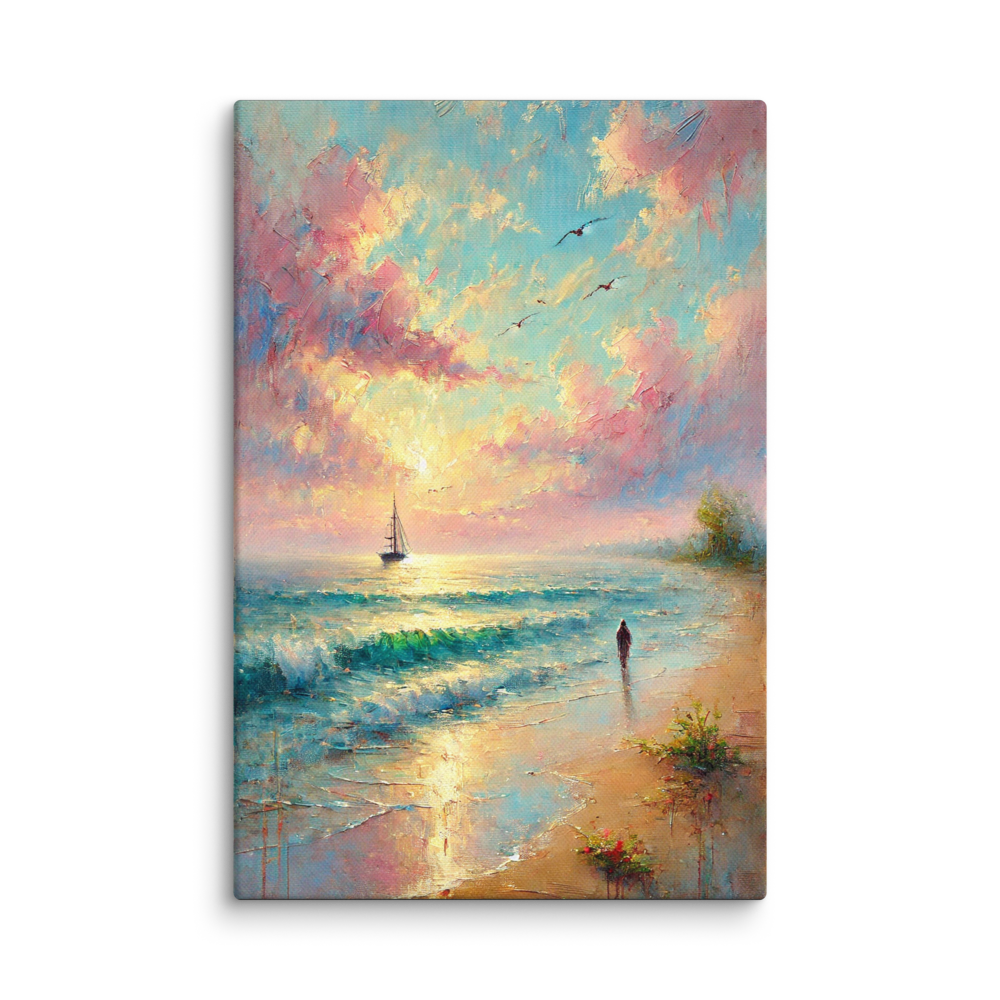 Impressionistic Sailboat Sunset Solitude Canvas Wall Art 8x12 wall view