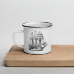 Left side view of Schooner sailboat line drawing enamel mug.