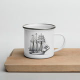 Right side view of Schooner sailboat line drawing enamel mug.