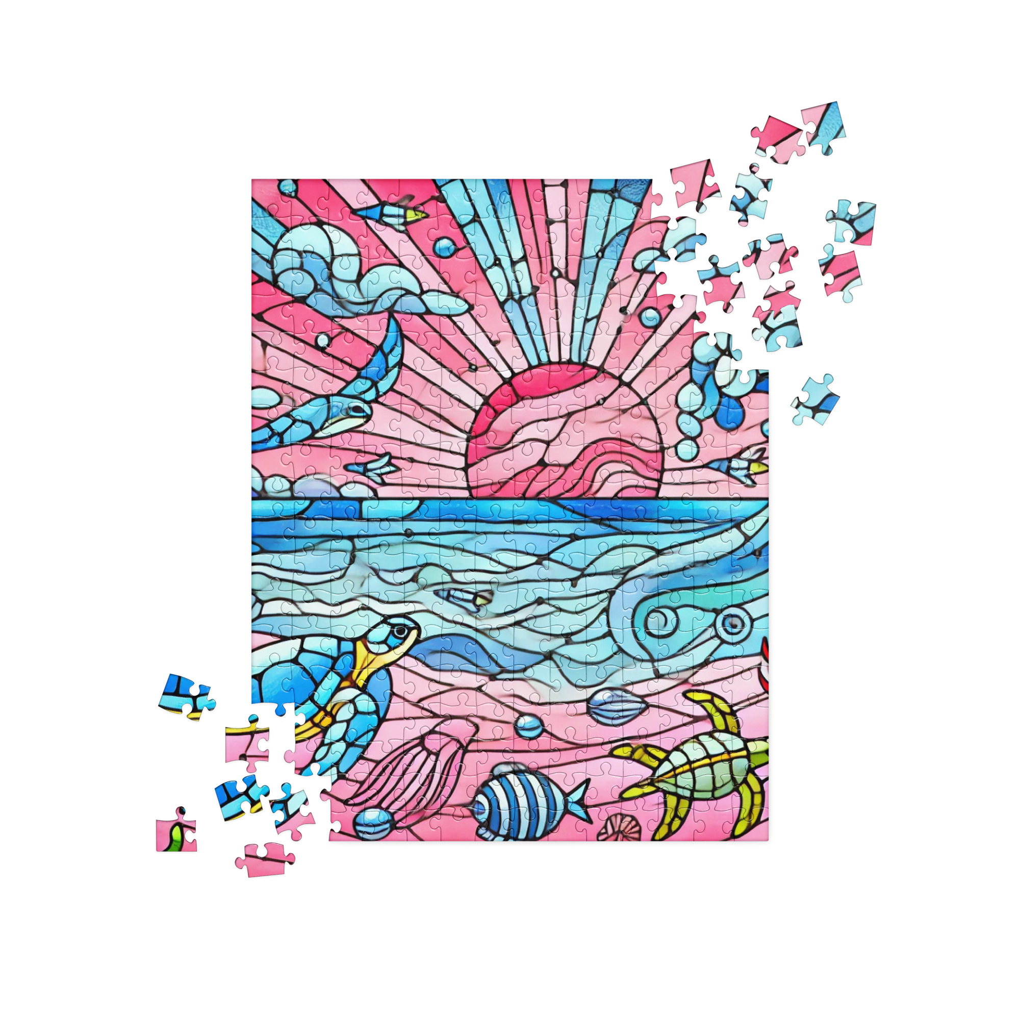 Stained Glass Pink Sand Beach Puzzle 252 pieces