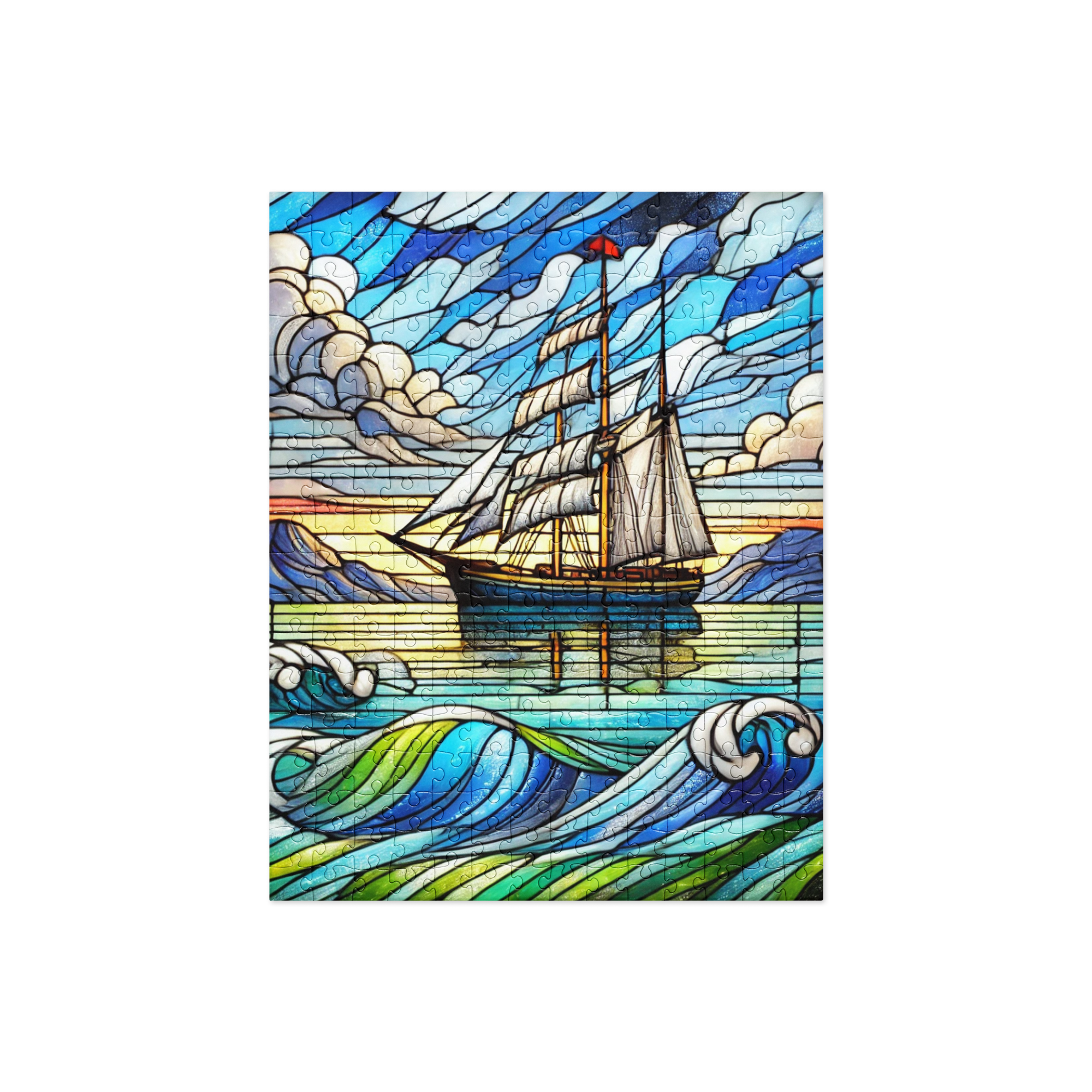 Stained Glass Sailboat Nautical Art Puzzle 252 pieces