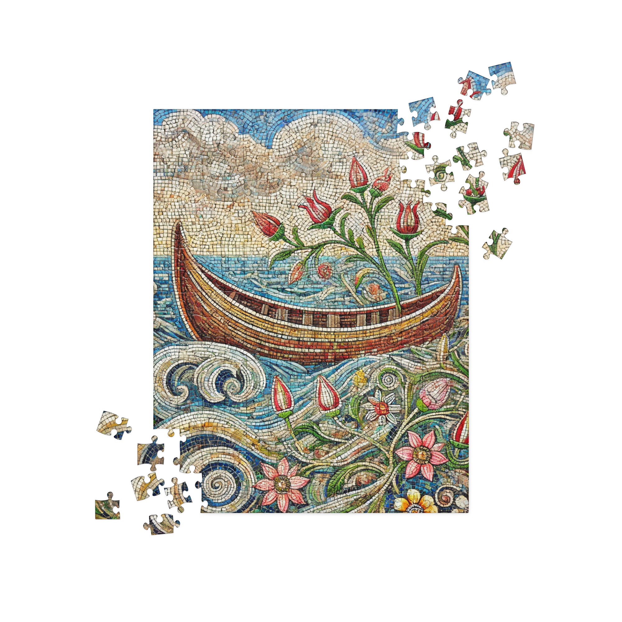 Mosaic Boat Lake Worth Floral Scene Puzzle 252 pieces