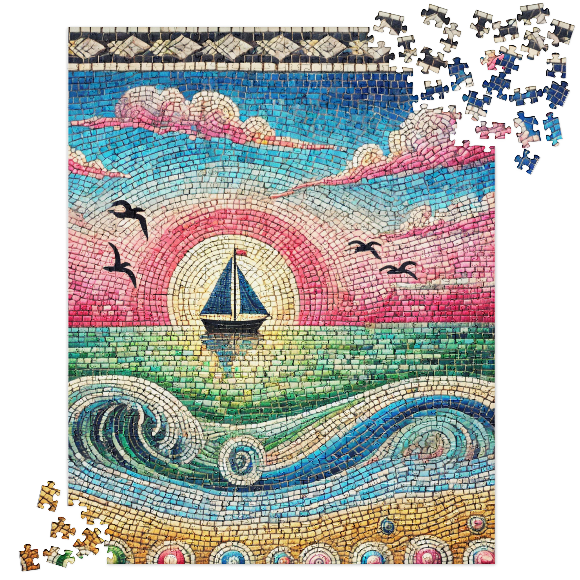 Mosaic Serene Sailboat Sunset Nautical Puzzle 520 pieces