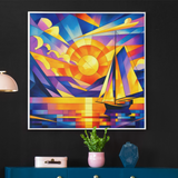 Cubist Style Serene Sailboat in the Sunset - Canvas Wall Art