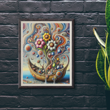 Surreal Boat at Lake Worth with Flowers - Canvas Wall Art