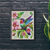 Mosaic Style Hummingbird with Flowers - Canvas Wall Art