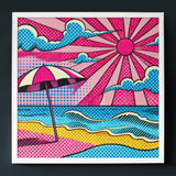 Pop Art Style Pink Sand Beach with Umbrella - Canvas Wall Art