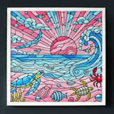 'Pink Sand Beach with Sea Creatures / Stained Glass' Canvas Wall Art