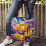 Sail Sunset Cubist Purple and Orange Tote Bag