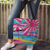 Pink Beach Pop Art Tote Bag