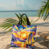 Sail Sunset Cubist Purple and Orange Tote Bag