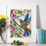 'Hummingbird with Flowers / Stained Glass Style' Canvas Wall Art