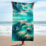 Bahamian Waters Blue Surreal Towel - Artistic Ocean-Inspired Beach Towel. Vertical.