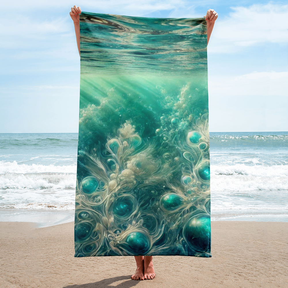 Turquoise Bahamian Waters Towel - Tropical Beach Essential. Vertical.