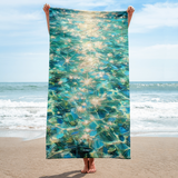 Bahamian Waters Blue Towel - Soft Beach Towel for Coastal Lovers. Vertical.