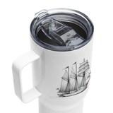 Classic Schooner Sailboat Line Drawing Travel Mug