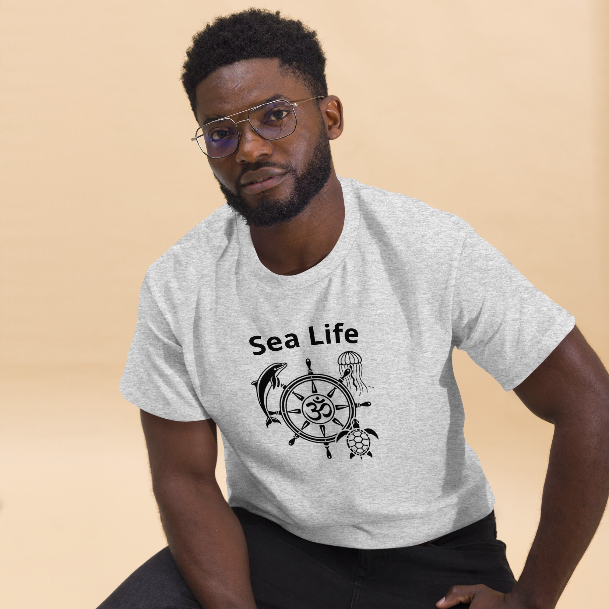 Sea Life Om T-Shirt in Ash