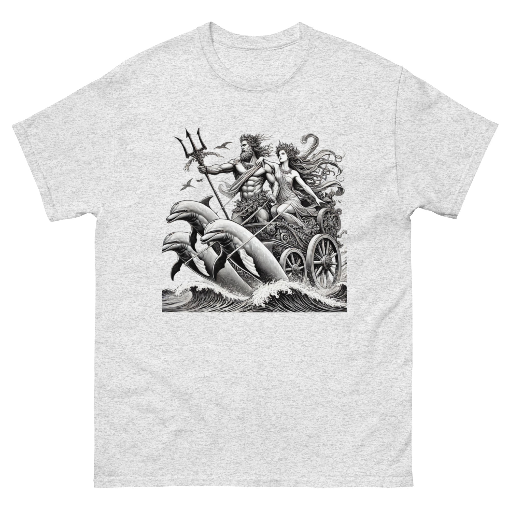 Poseidon and Amphitrite Chariot with Dolphins T-Shirt in Ash