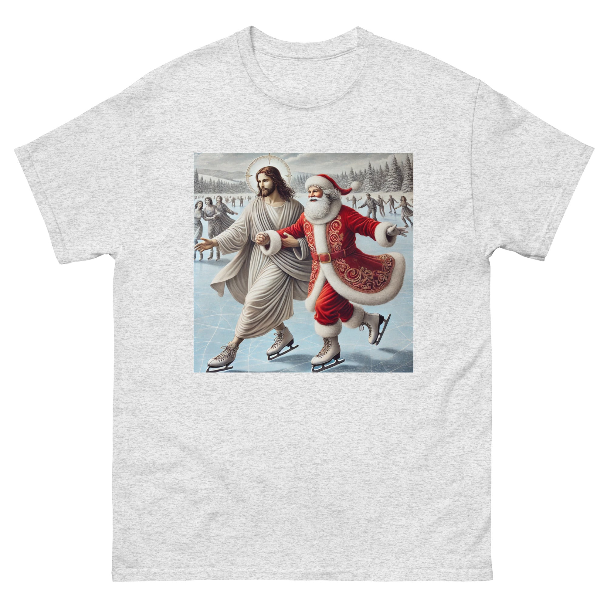 Santa and Jesus Ice Skating tee