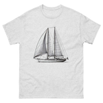 Ketch Sailboat Line Drawing T-Shirt in Ash