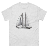 Ketch Sailboat Line Drawing T-Shirt in Ash