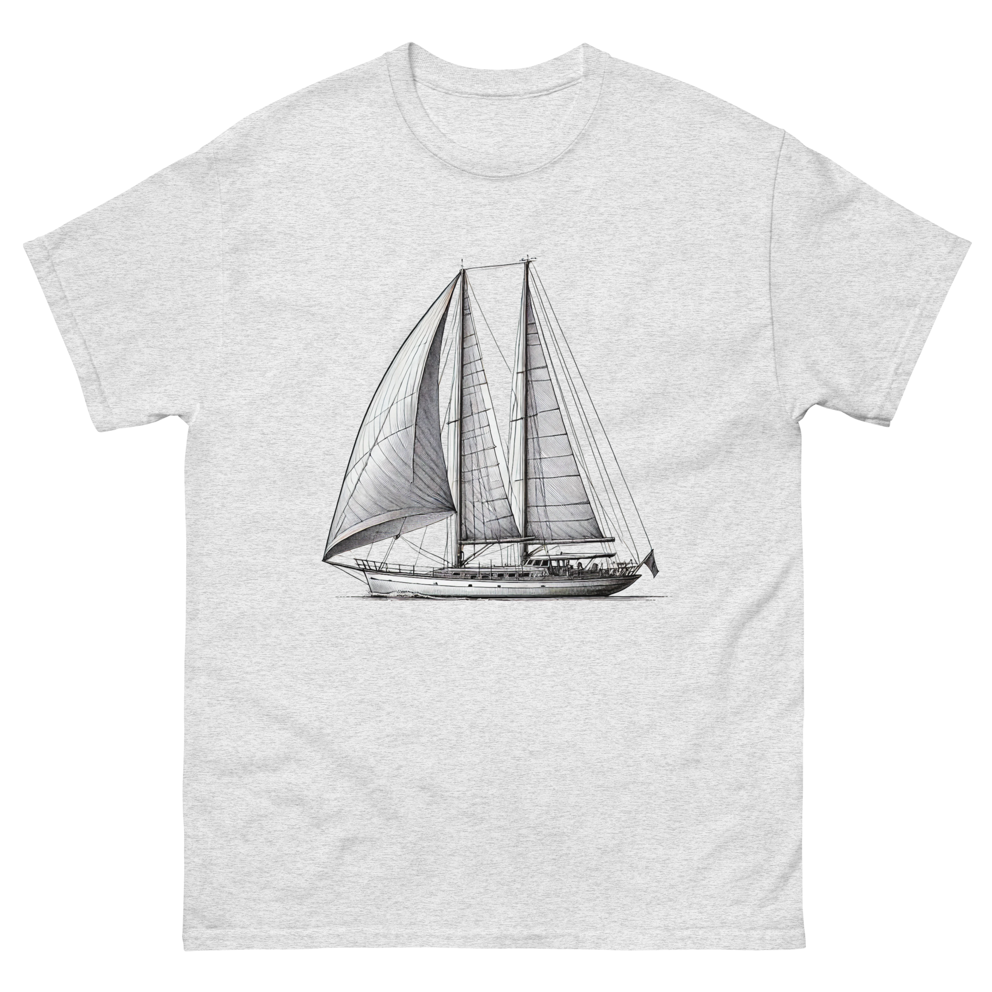 Ketch Sailboat Line Drawing T-Shirt in Ash