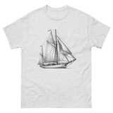 Cutter Rig Yawl Sailboat Line Drawing T-Shirt in Ash